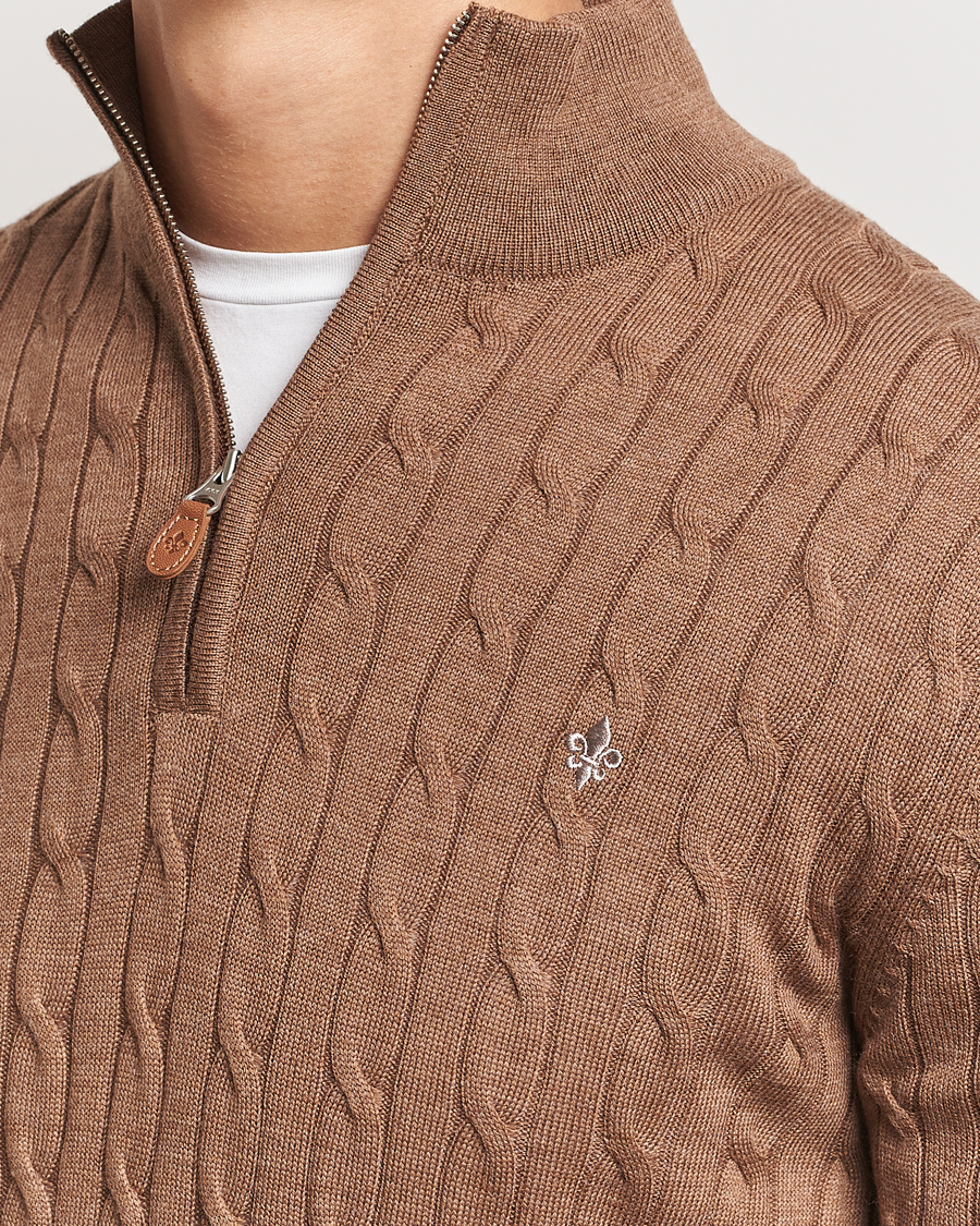 Heren | Truien | Morris | Merino Cable Half Zip Camel