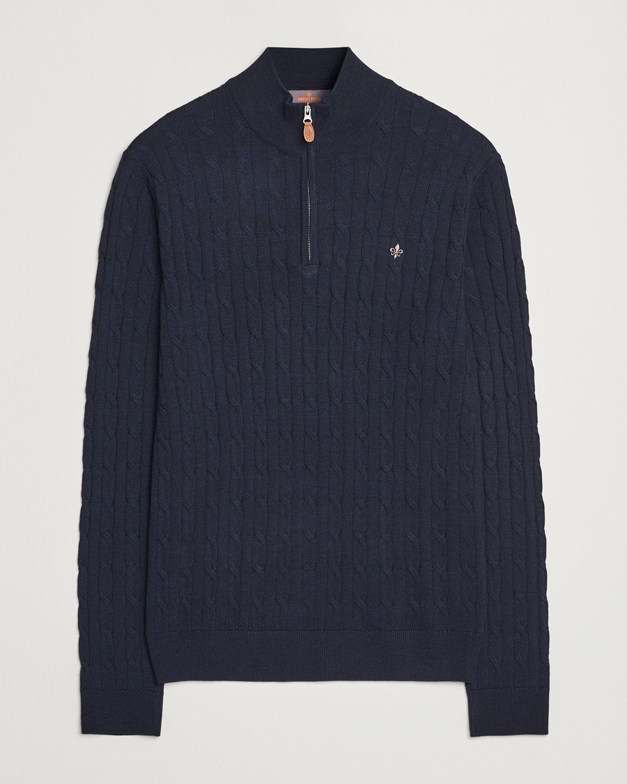 Heren | Truien | Morris | Merino Cable Half Zip Navy