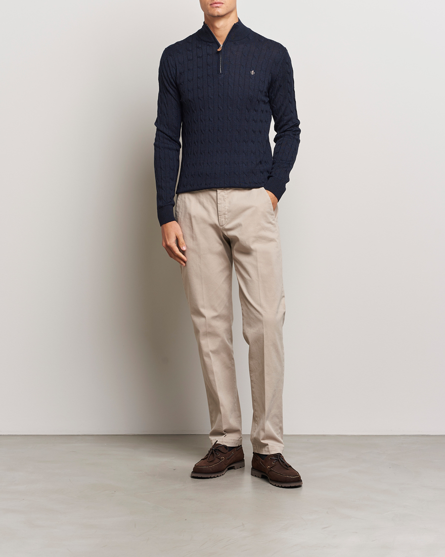 Heren | Truien | Morris | Merino Cable Half Zip Navy