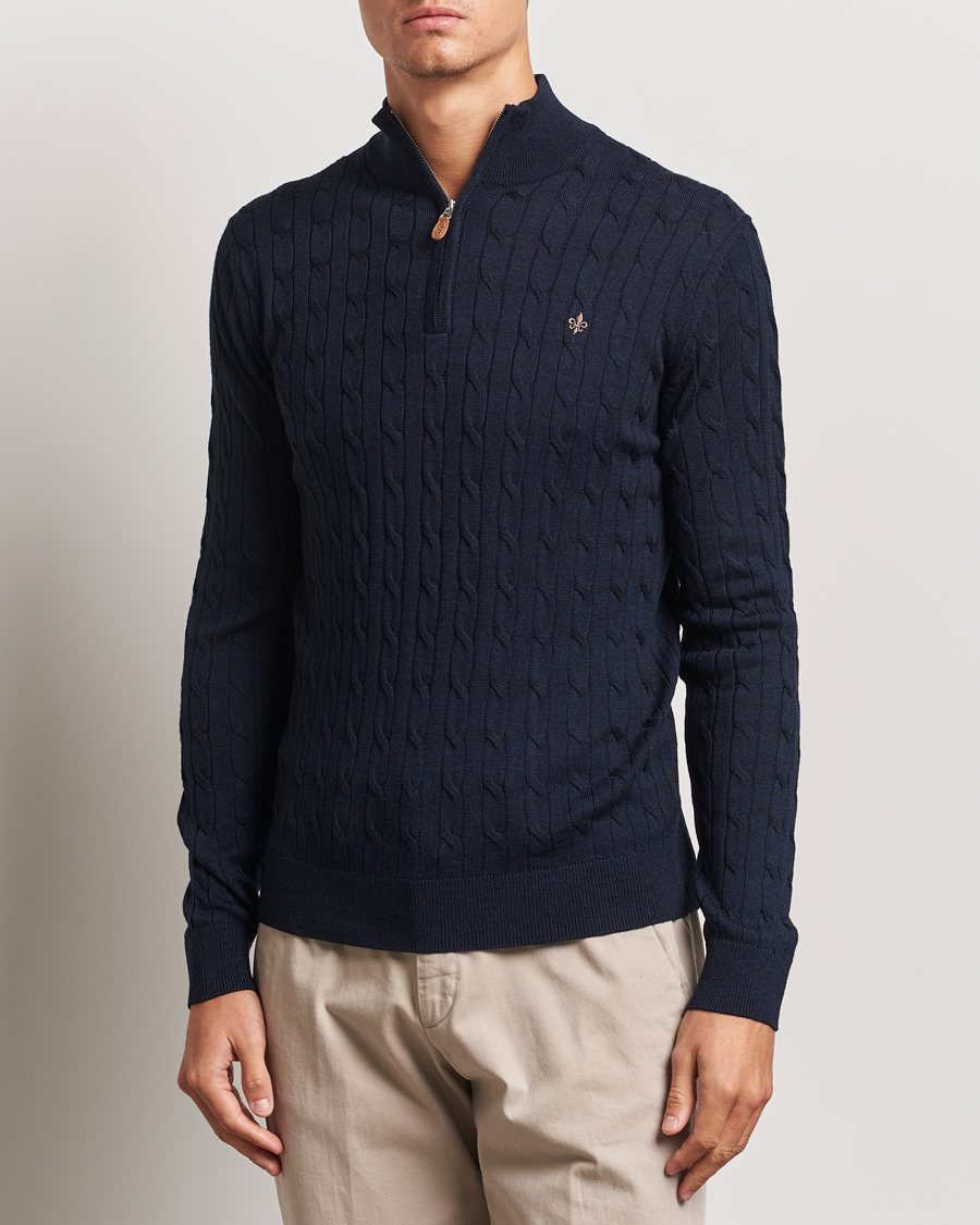 Heren | Truien | Morris | Merino Cable Half Zip Navy