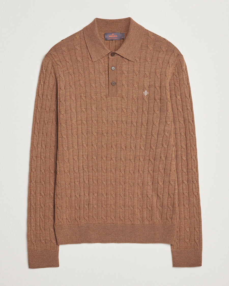 Heren | Truien | Morris | Merino Cable Polo Knit Camel