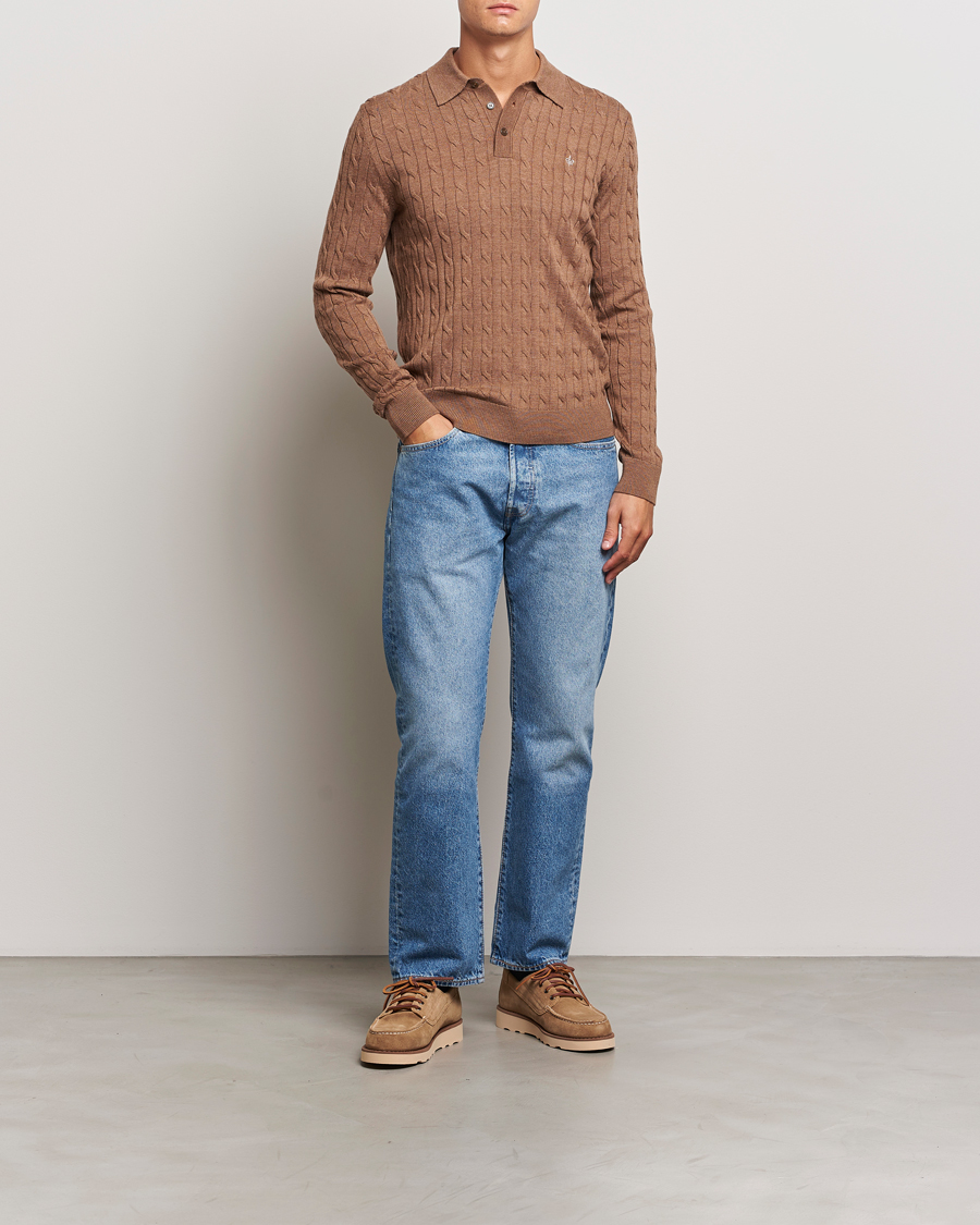 Heren | Truien | Morris | Merino Cable Polo Knit Camel