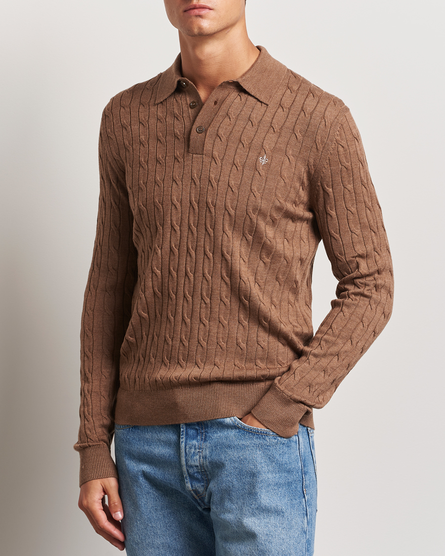 Heren | Truien | Morris | Merino Cable Polo Knit Camel