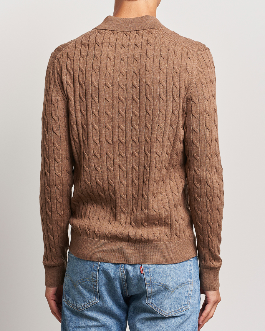 Heren | Truien | Morris | Merino Cable Polo Knit Camel