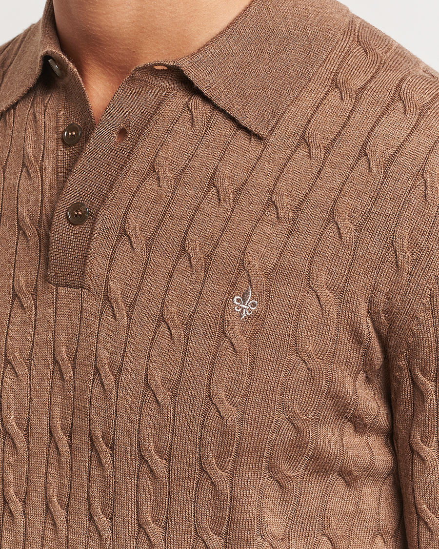 Heren | Truien | Morris | Merino Cable Polo Knit Camel