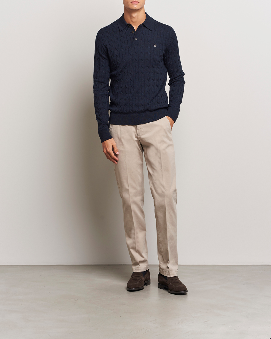 Heren | Truien | Morris | Merino Cable Polo Knit Navy