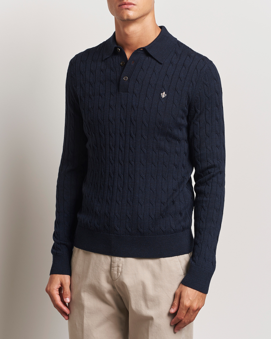 Heren | Truien | Morris | Merino Cable Polo Knit Navy