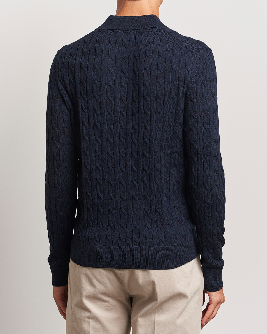 Heren | Truien | Morris | Merino Cable Polo Knit Navy