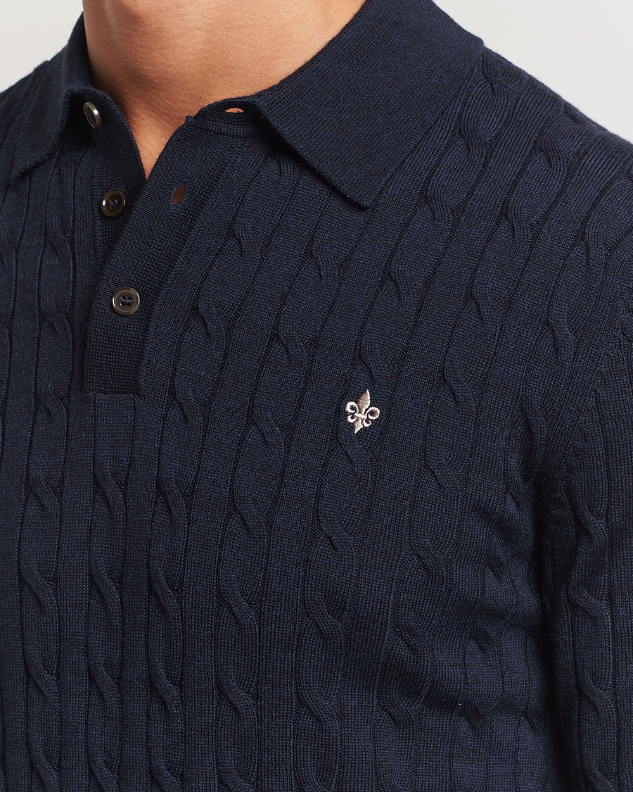Heren | Truien | Morris | Merino Cable Polo Knit Navy