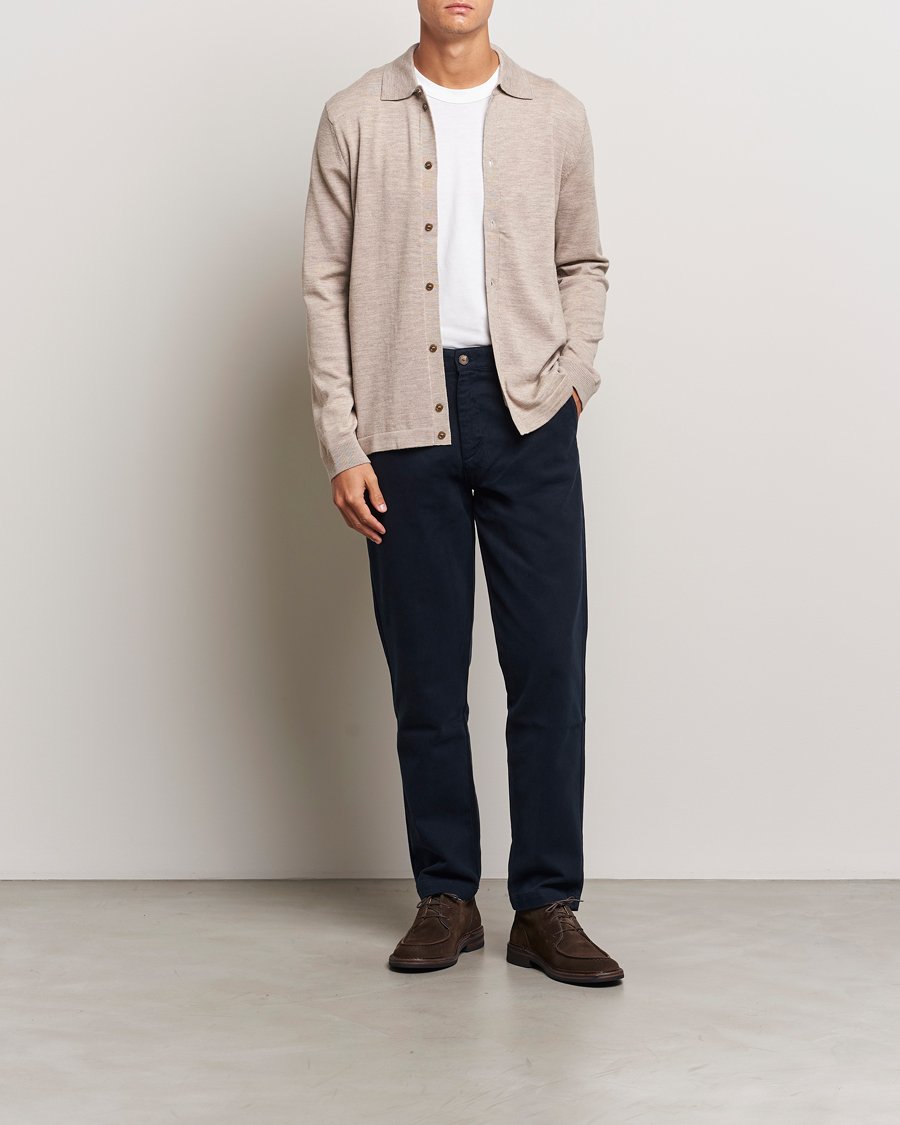 Heren | Truien | Morris | Merino Knitted Shirt Khaki