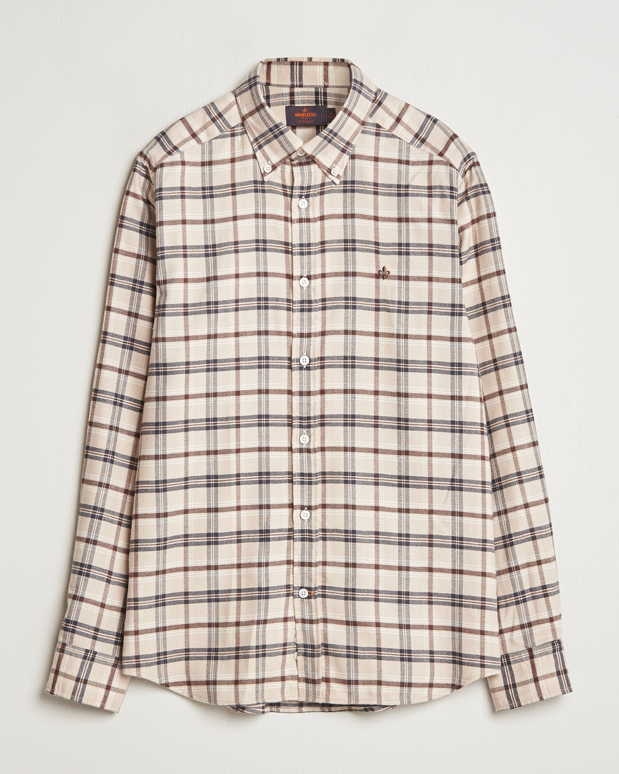 Heren | Overhemden | Morris | Soft Check Flannel Shirt Camel