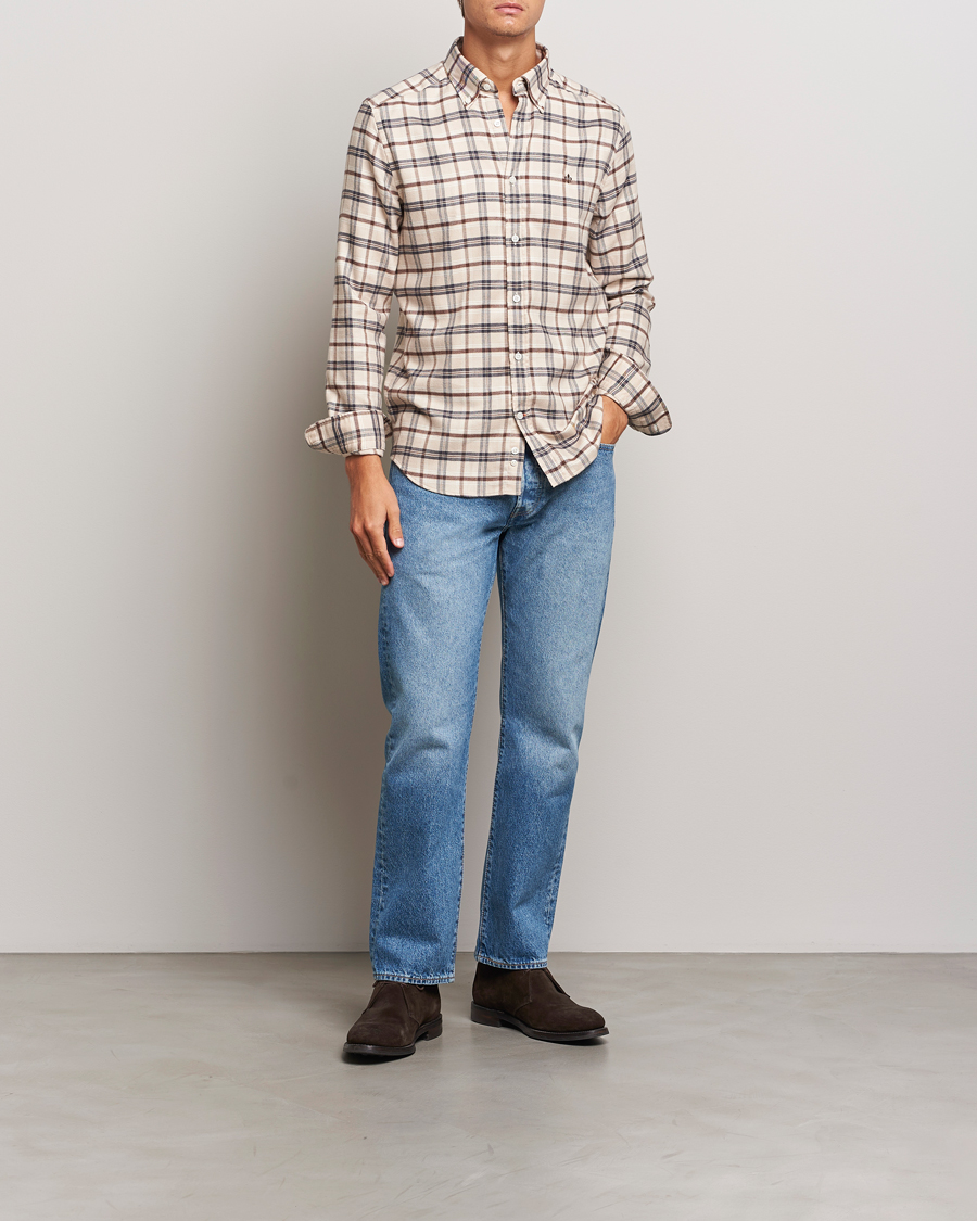 Heren | Overhemden | Morris | Soft Check Flannel Shirt Camel