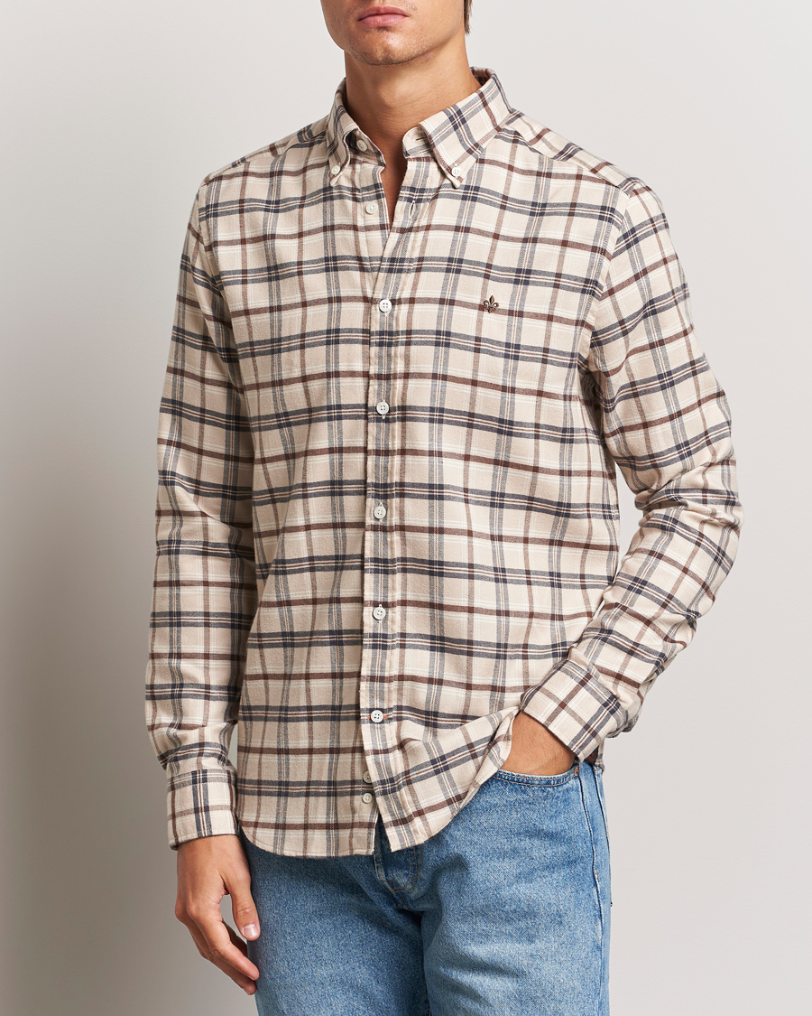 Heren | Overhemden | Morris | Soft Check Flannel Shirt Camel