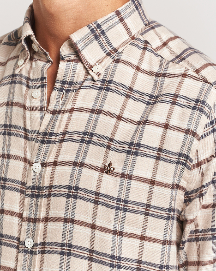 Heren | Overhemden | Morris | Soft Check Flannel Shirt Camel