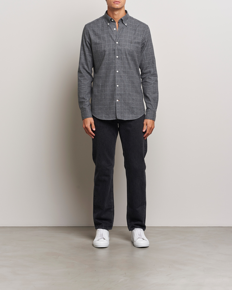Heren | Overhemden | Morris | Flannel Overcheck Shirt Grey