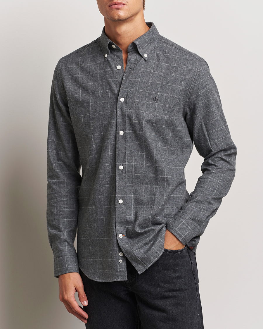 Heren | Overhemden | Morris | Flannel Overcheck Shirt Grey