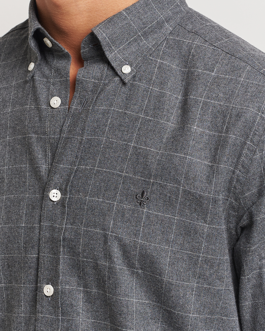 Heren | Overhemden | Morris | Flannel Overcheck Shirt Grey