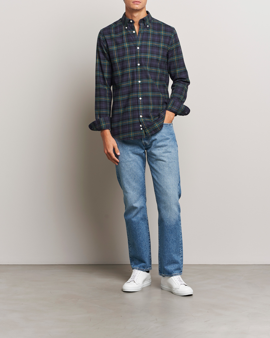 Heren | Overhemden | Morris | Flannel Tartan Shirt Navy