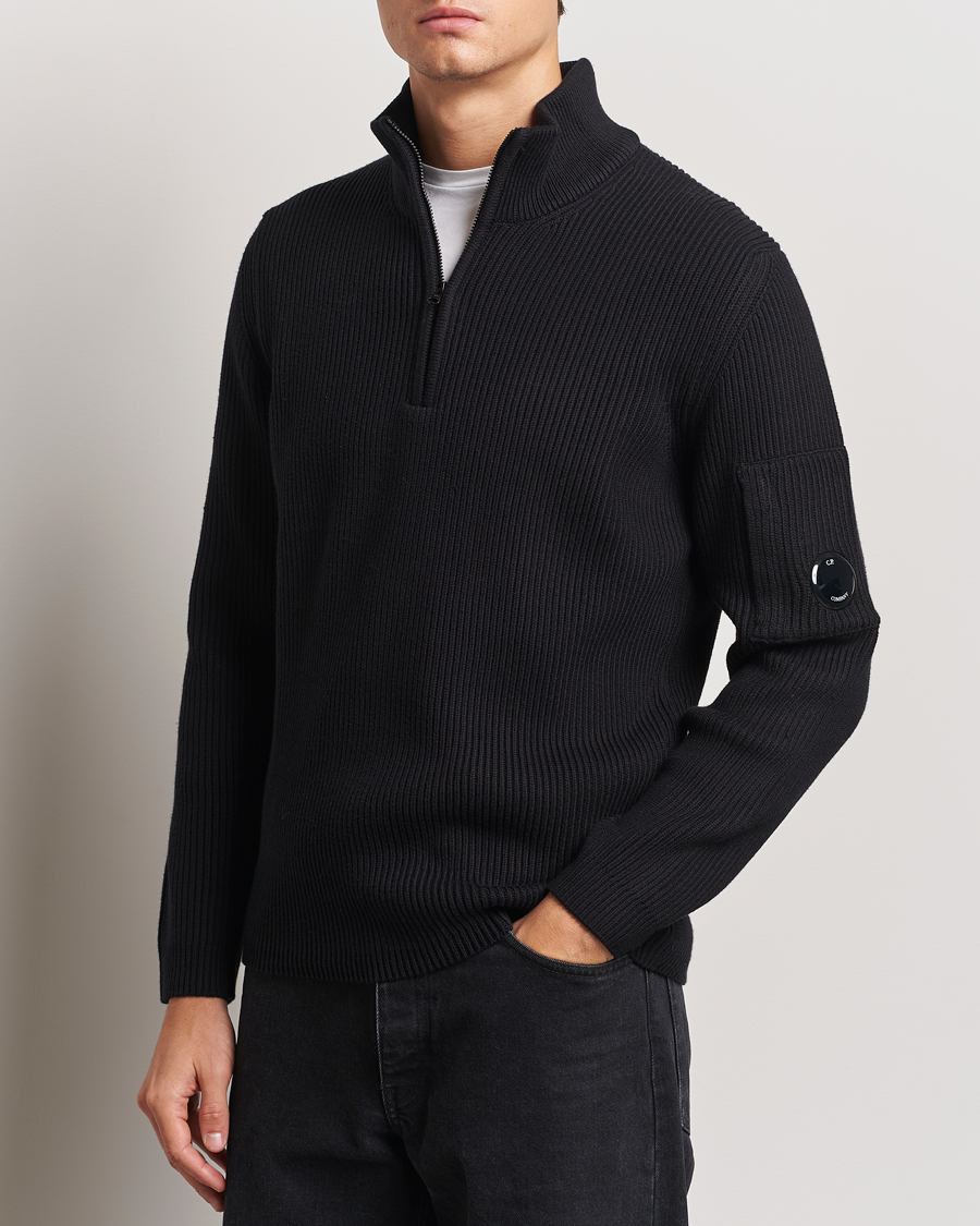 Heren | Truien | C.P. Company | Full Rib Knitted Cotton Half Zip Black