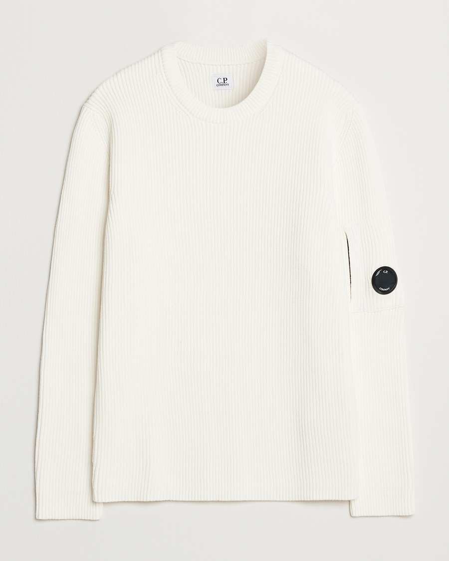 Heren | Truien | C.P. Company | Full Rib Knitted Cotton Crew Neck Off White