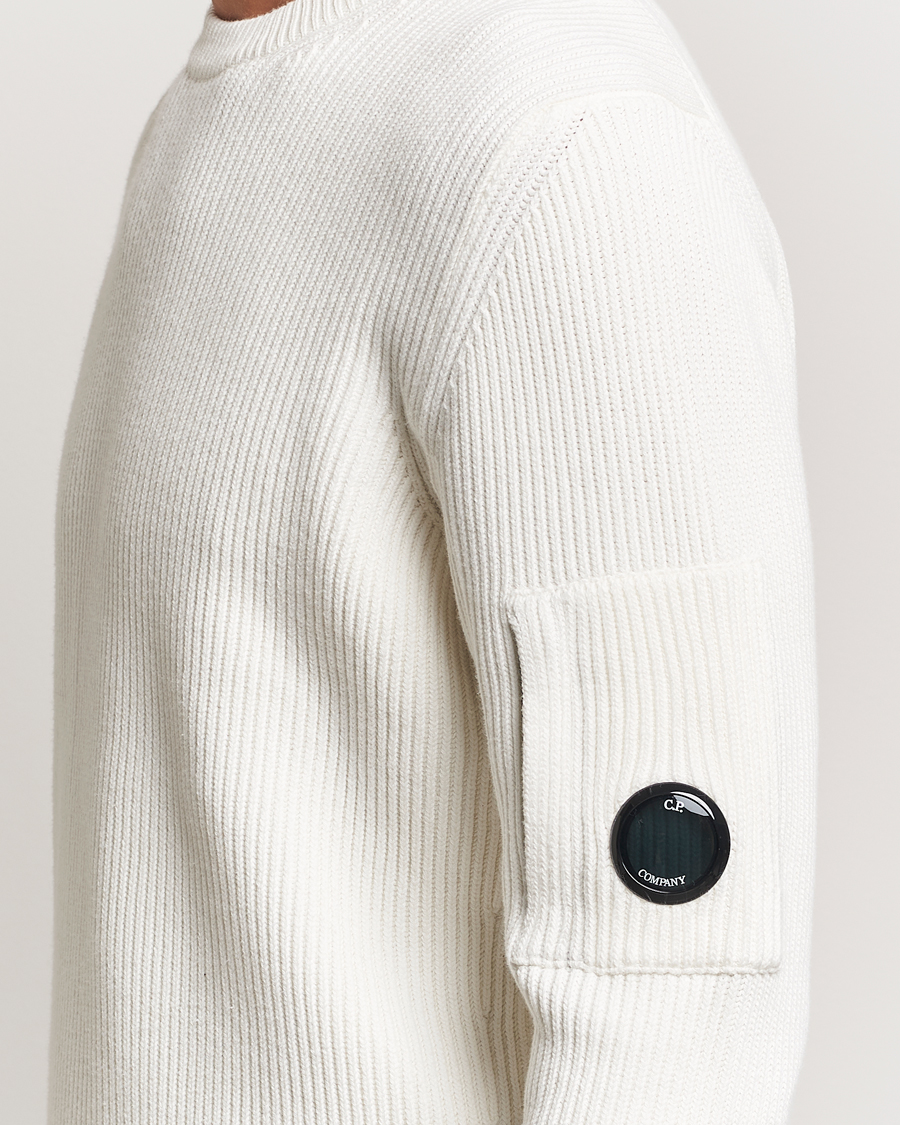 Heren | Truien | C.P. Company | Full Rib Knitted Cotton Crew Neck Off White