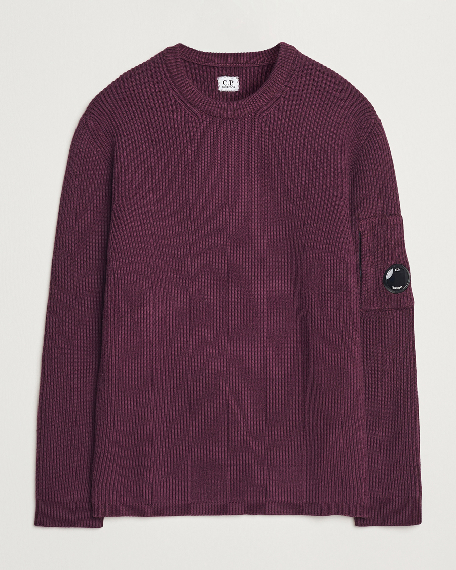 Heren | Truien | C.P. Company | Full Rib Knitted Cotton Crew Neck Burgundy