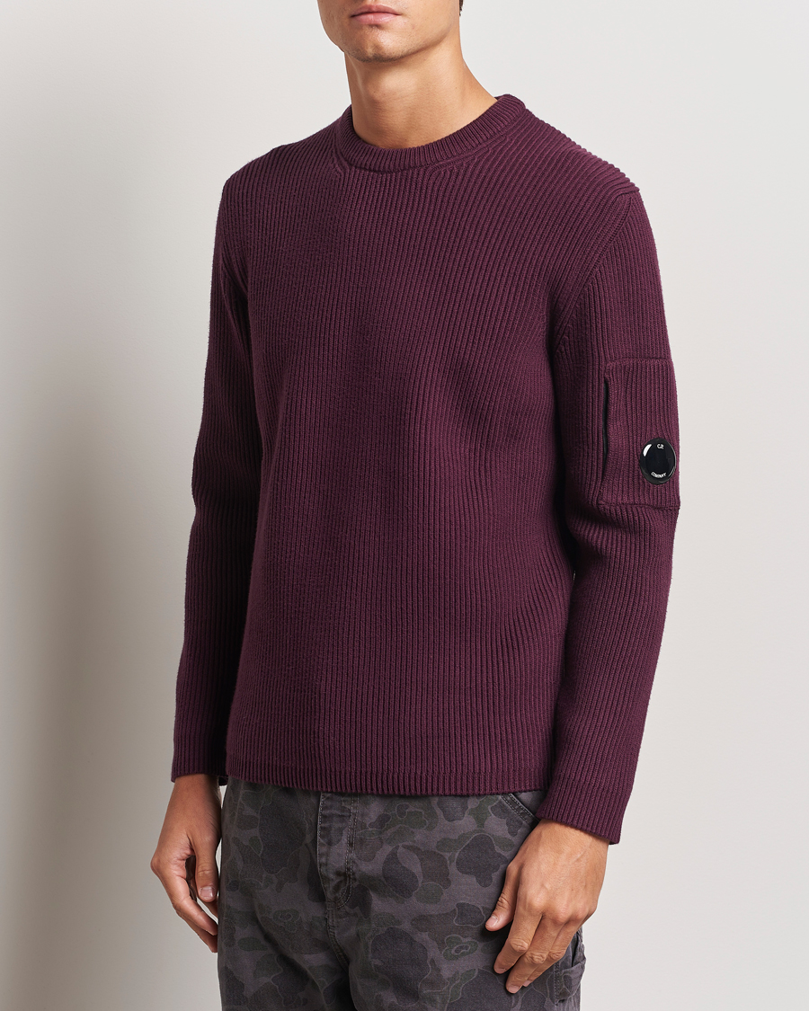 Heren | Truien | C.P. Company | Full Rib Knitted Cotton Crew Neck Burgundy