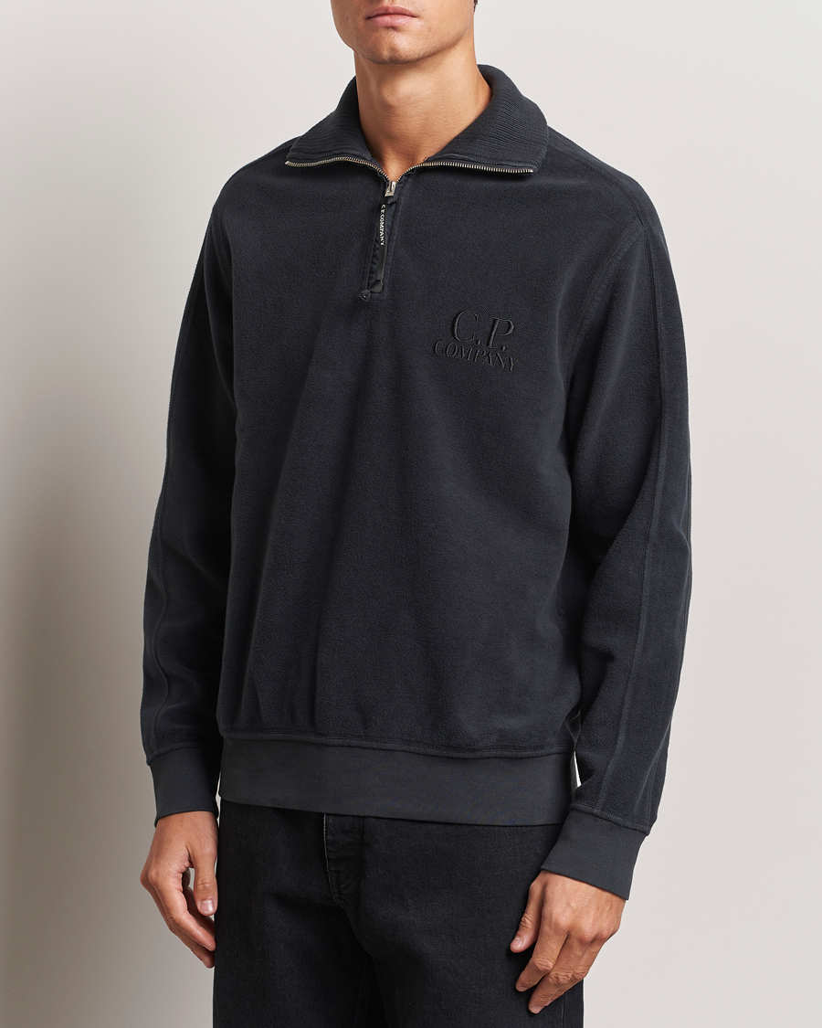Heren | Truien | C.P. Company | Brushed Diagonal Fleece Half Zip Grey Black