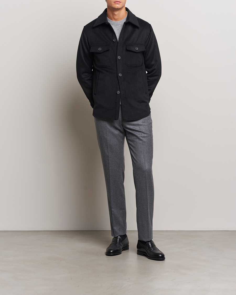 Heren | Jassen | Oscar Jacobson | Maverick Wool/Cashmere Shirt Jacket Black