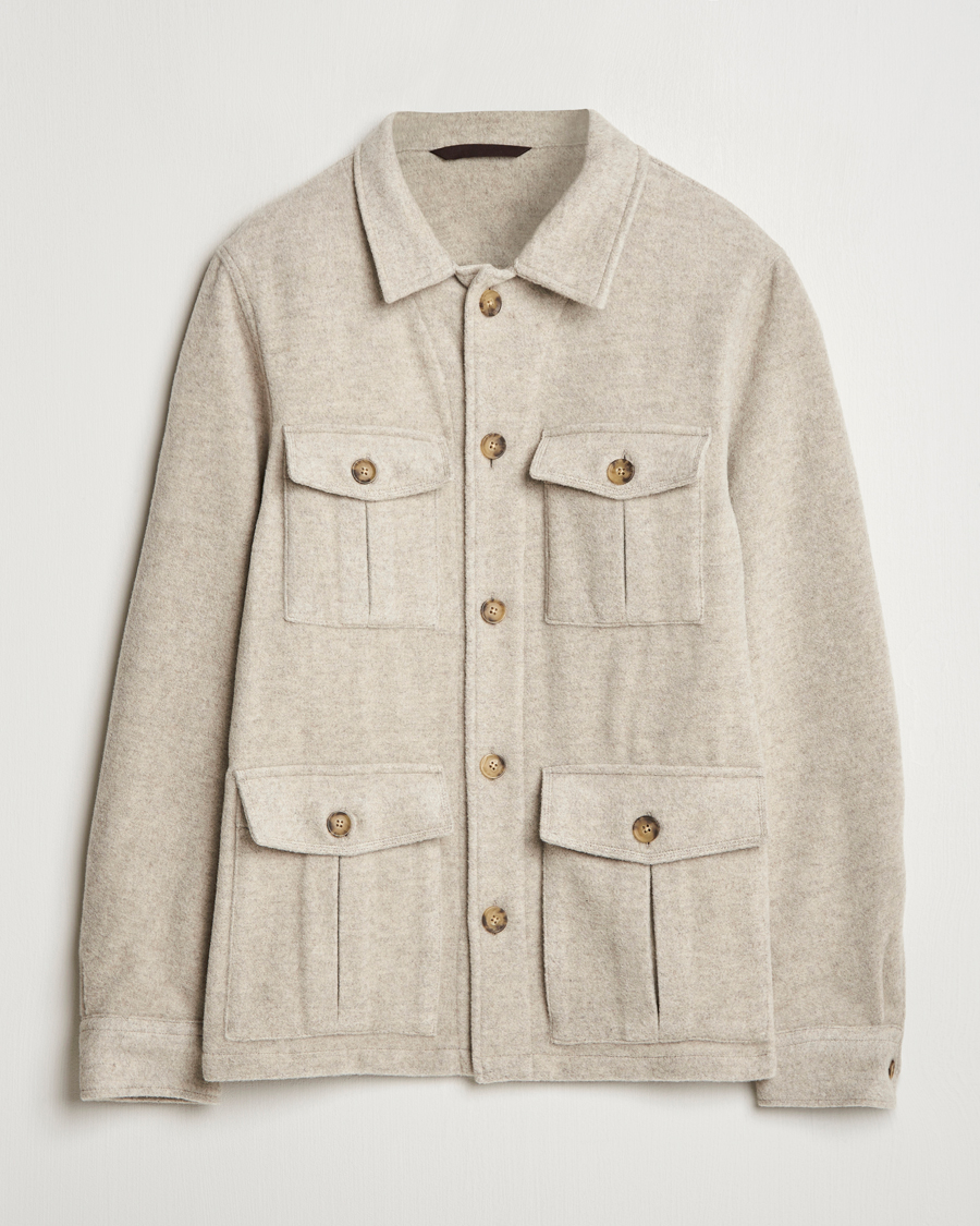 Heren | Jassen | Oscar Jacobson | Safari Wool Shirt Jacket Beige