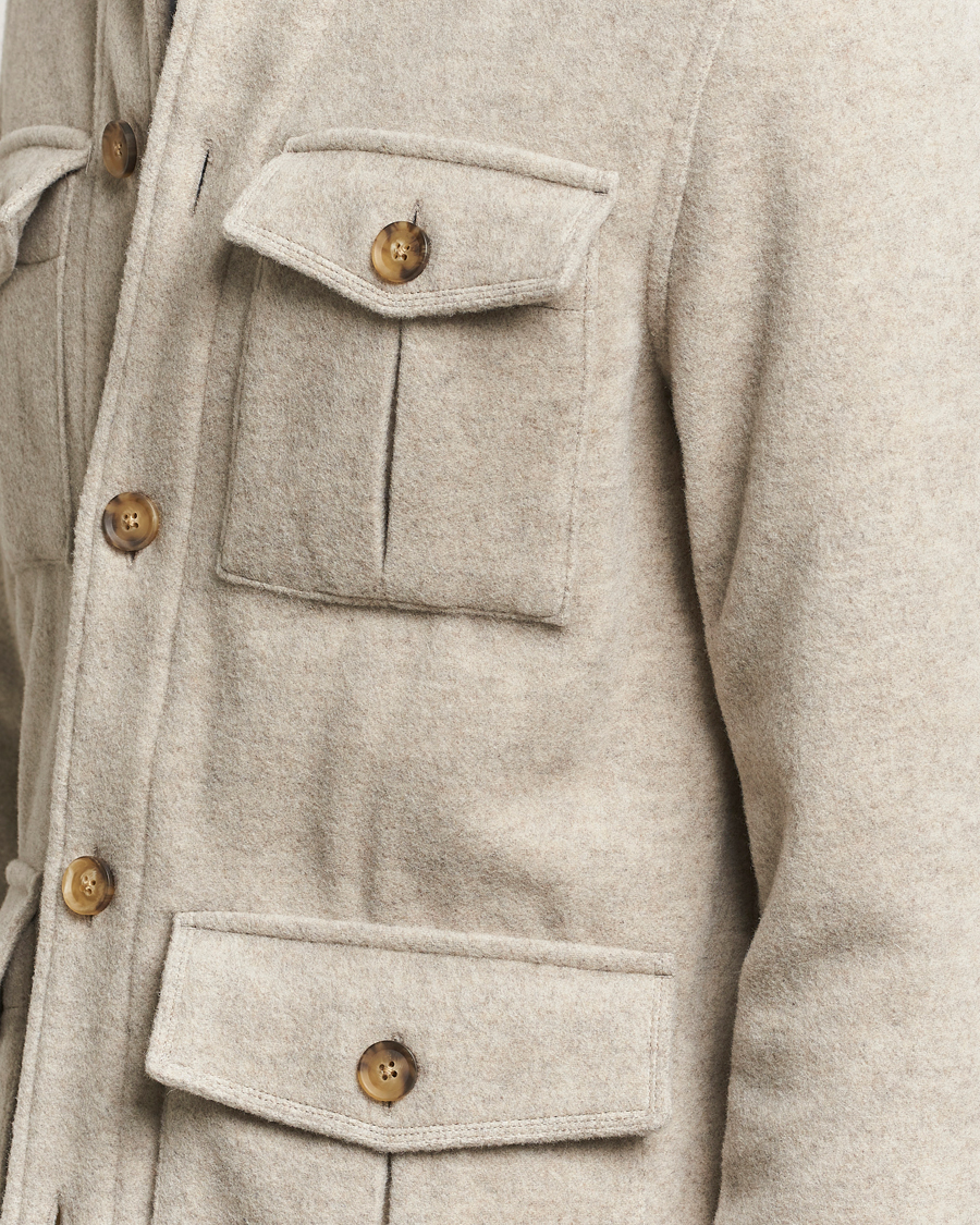 Heren | Jassen | Oscar Jacobson | Safari Wool Shirt Jacket Beige