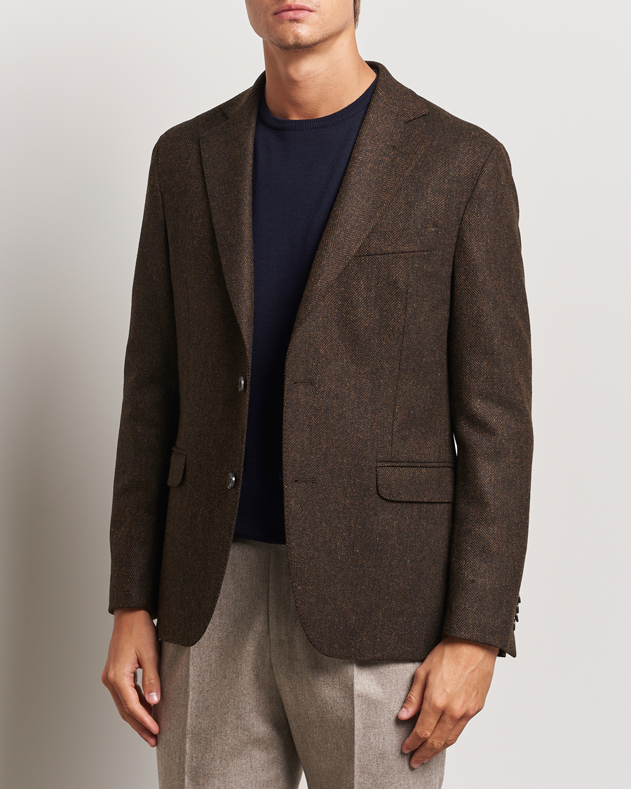 Heren | Blazers | Oscar Jacobson | Fogerty Moon Herringbone Tweed Blazer Brown
