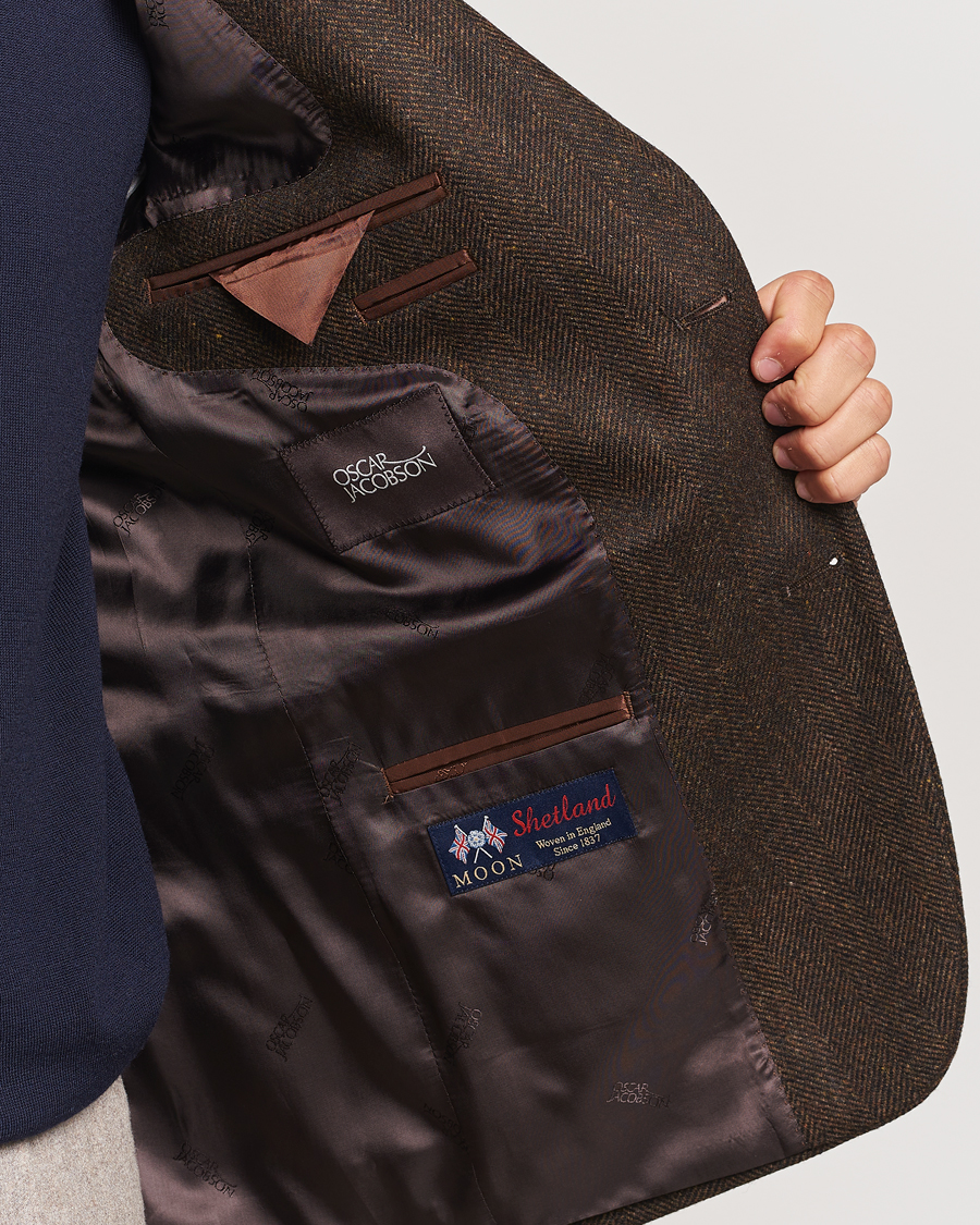 Heren | Blazers | Oscar Jacobson | Fogerty Moon Herringbone Tweed Blazer Brown