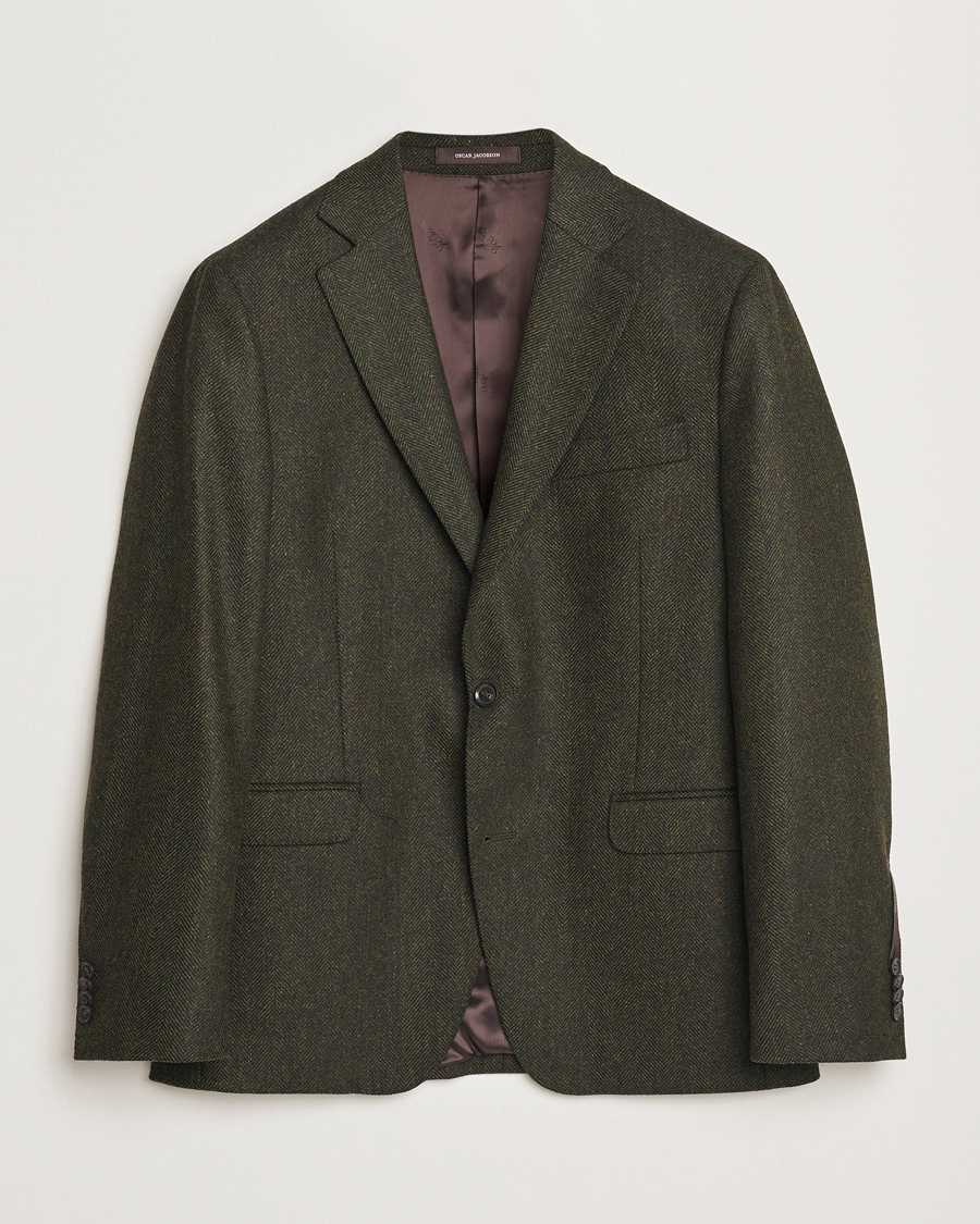 Heren | Blazers | Oscar Jacobson | Fogerty Moon Herringbone Tweed Blazer Green