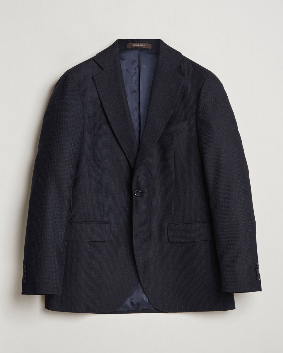 Heren | Blazers | Oscar Jacobson | Fogerty Wool Hopsack Blazer Navy