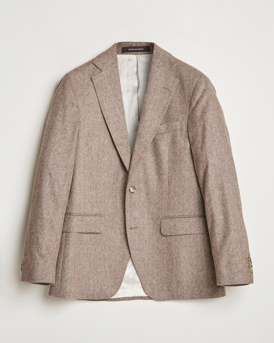Heren | Blazers | Oscar Jacobson | Fogerty Herringbone Wool Blazer Beige