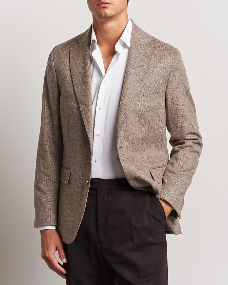 Heren | Blazers | Oscar Jacobson | Fogerty Herringbone Wool Blazer Beige