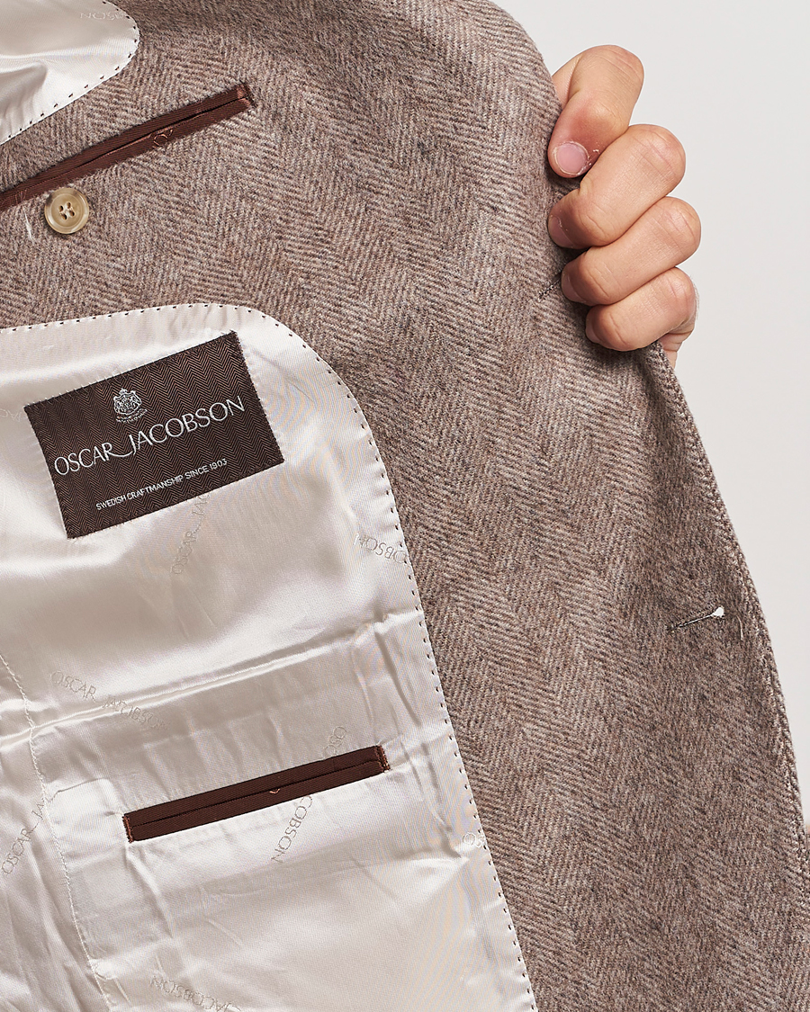 Heren | Blazers | Oscar Jacobson | Fogerty Herringbone Wool Blazer Beige