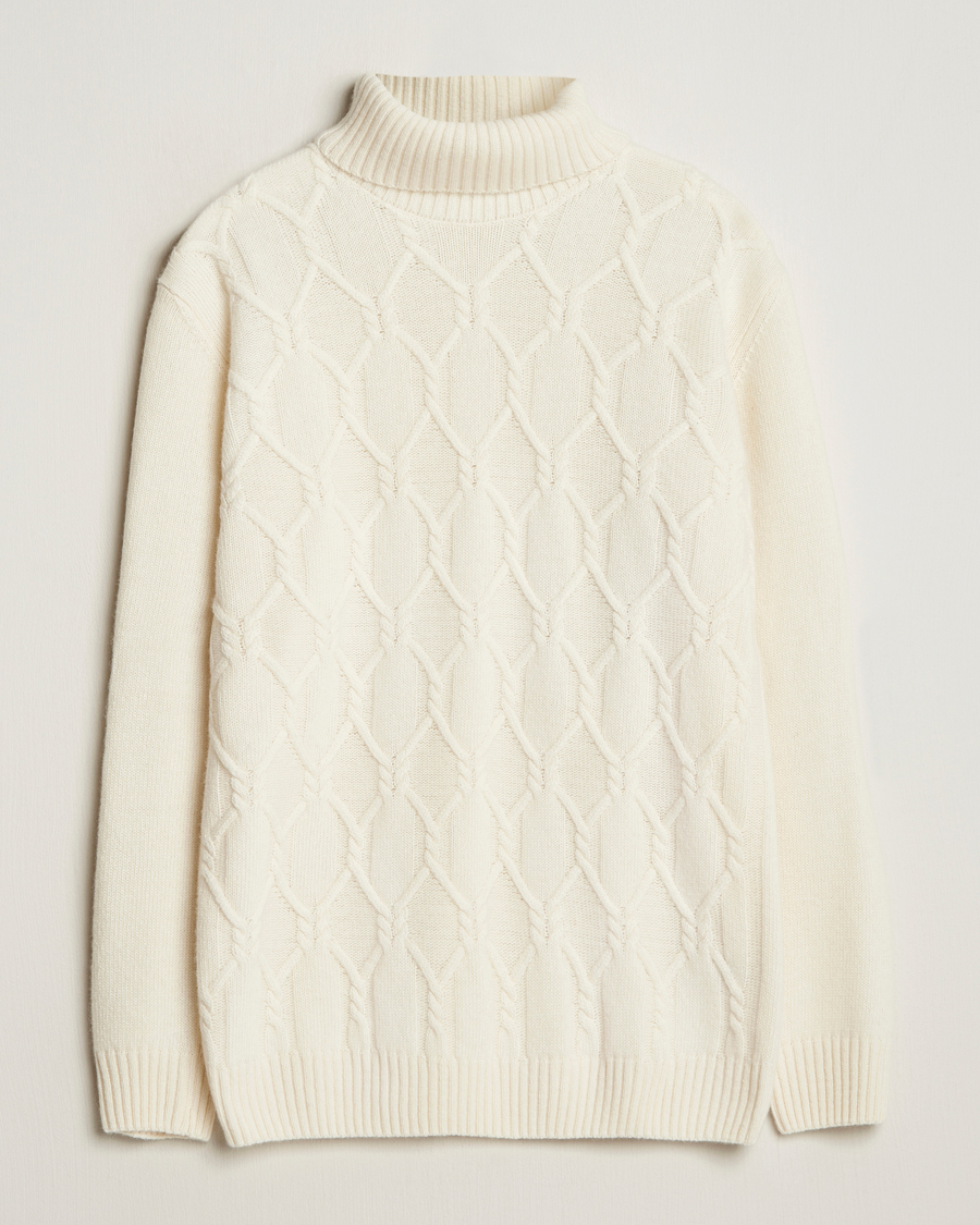 Heren | Truien | Oscar Jacobson | Salomon Heavy Knitted Cable Rollneck White