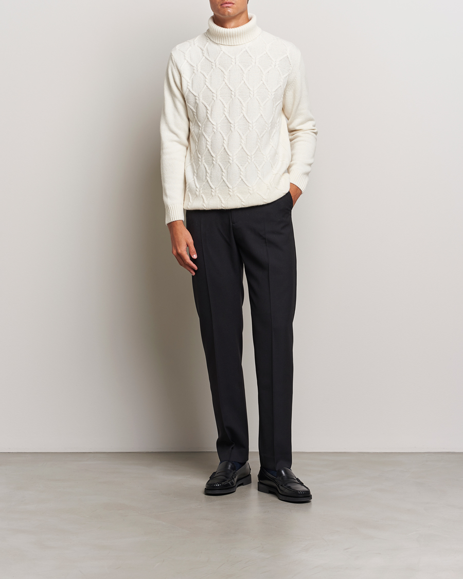 Heren | Truien | Oscar Jacobson | Salomon Heavy Knitted Cable Rollneck White