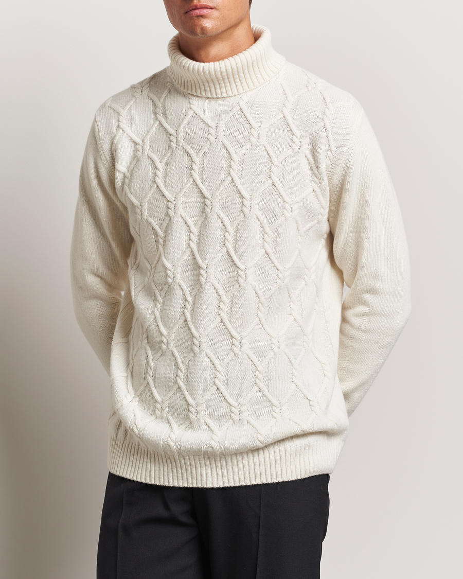 Heren | Truien | Oscar Jacobson | Salomon Heavy Knitted Cable Rollneck White