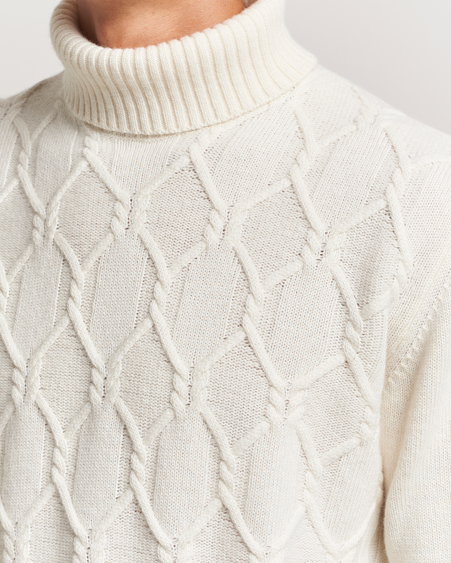 Heren | Truien | Oscar Jacobson | Salomon Heavy Knitted Cable Rollneck White