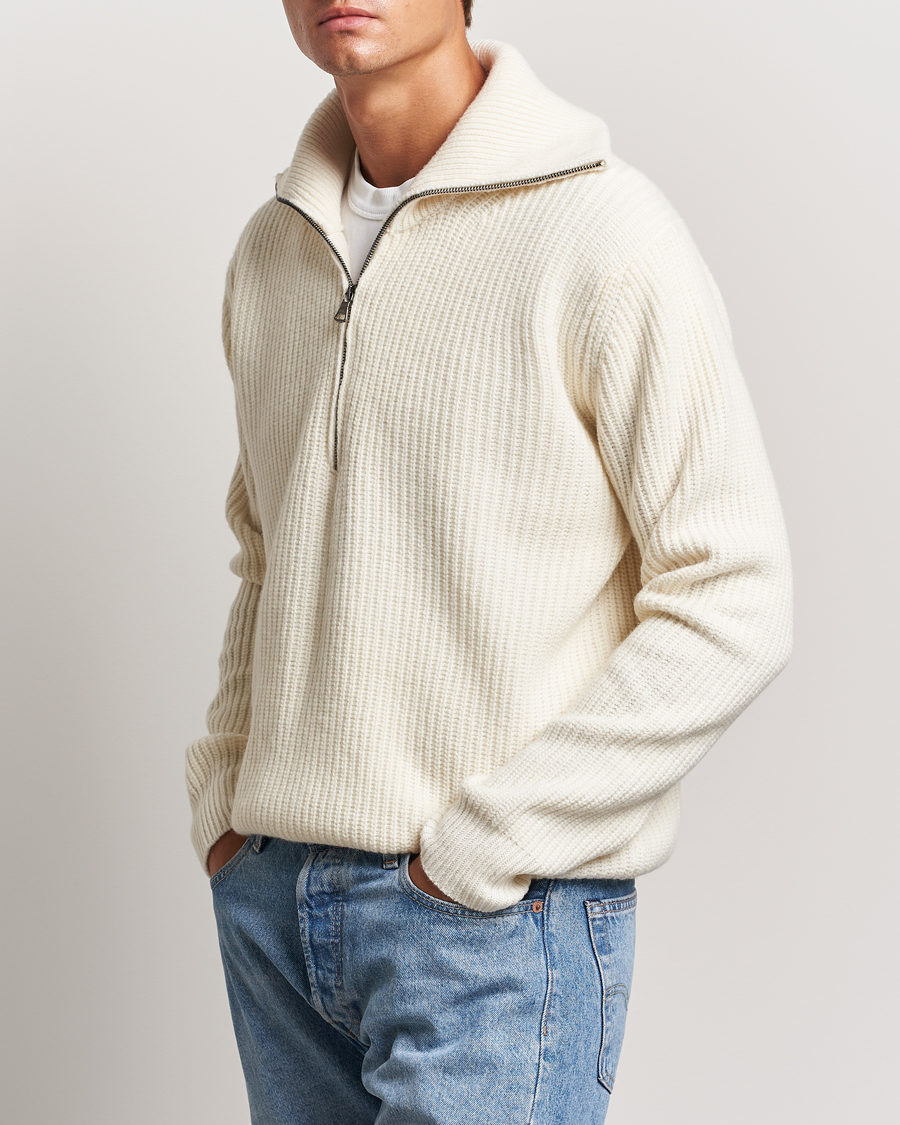 Heren | Truien | Oscar Jacobson | Mauritz Heavy Knitted Half Zip White