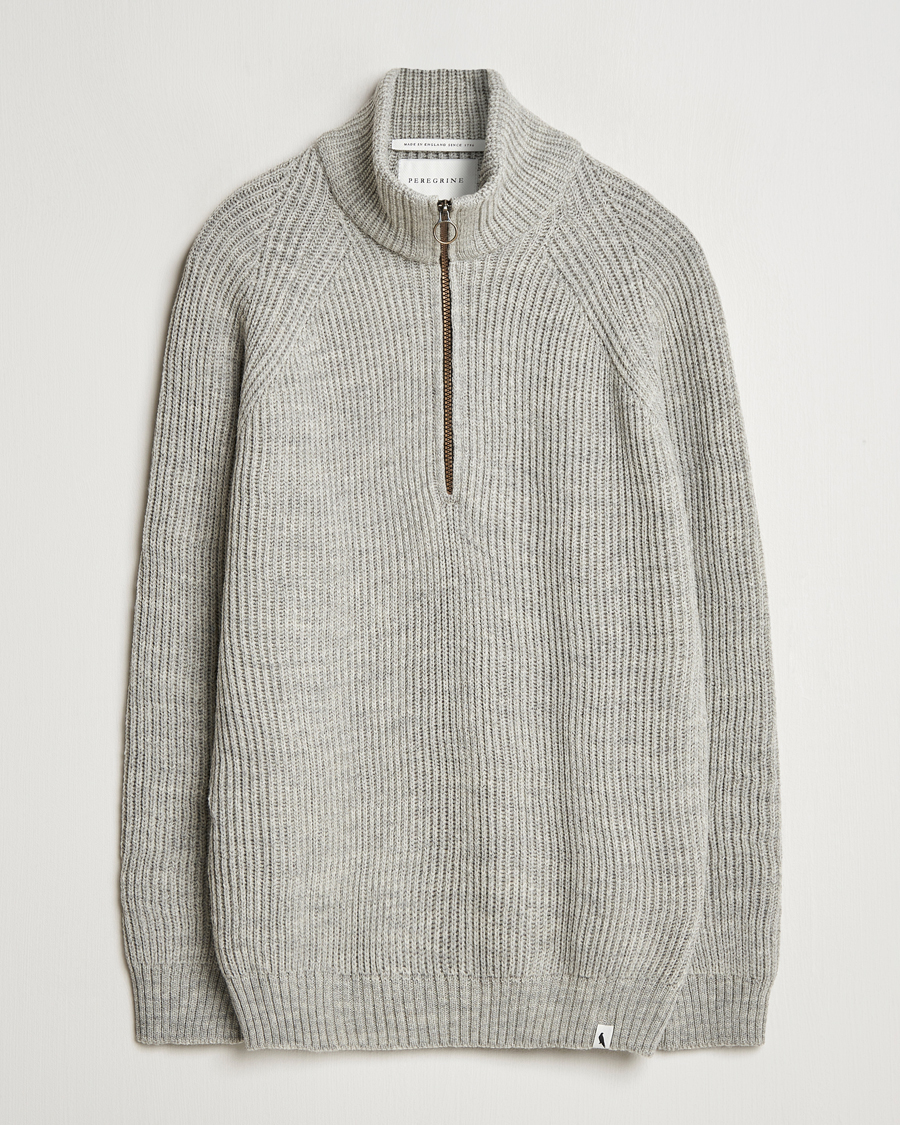 Heren | Truien | Peregrine | Ford Knitted Wool Half Zip Light Grey