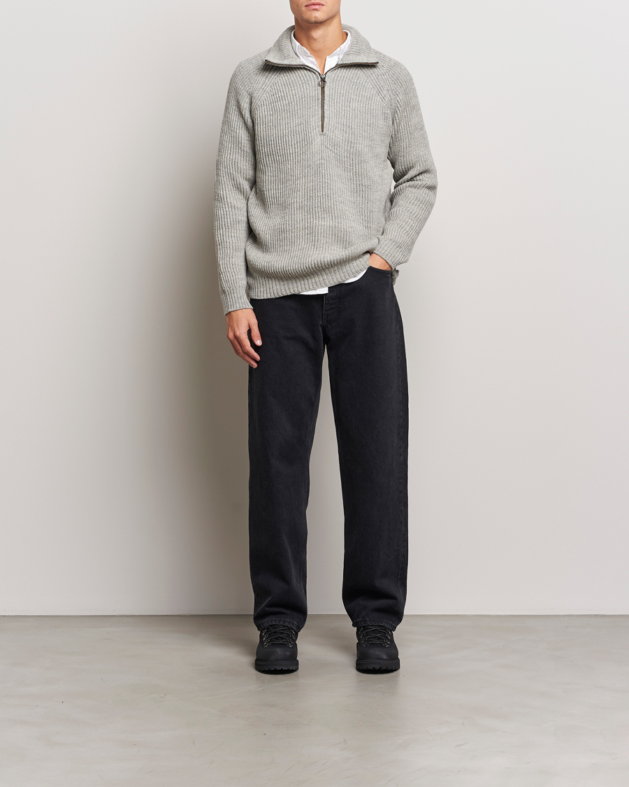 Heren | Truien | Peregrine | Ford Knitted Wool Half Zip Light Grey