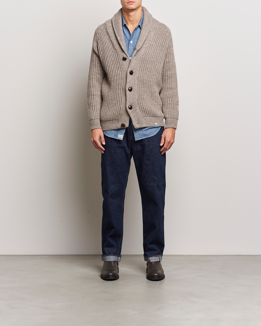 Heren | Truien | Peregrine | Wilkinson Ribbed Wool Cardigan Light Brown