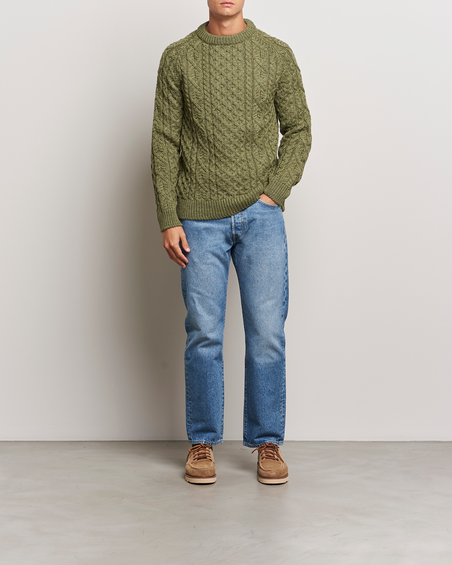 Heren | Truien | Peregrine | Hudson Wool Aran Knitted Jumper Apple