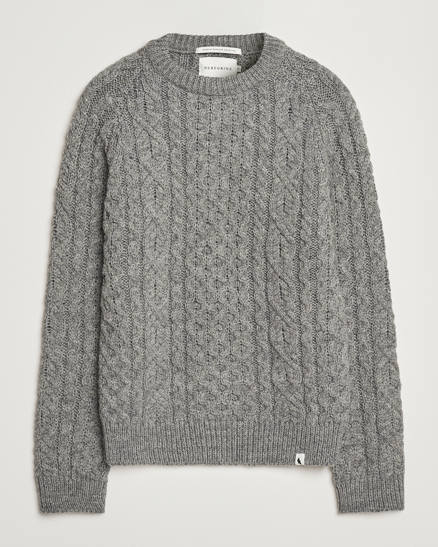 Heren | Truien | Peregrine | Hudson Wool Aran Knitted Jumper Steel