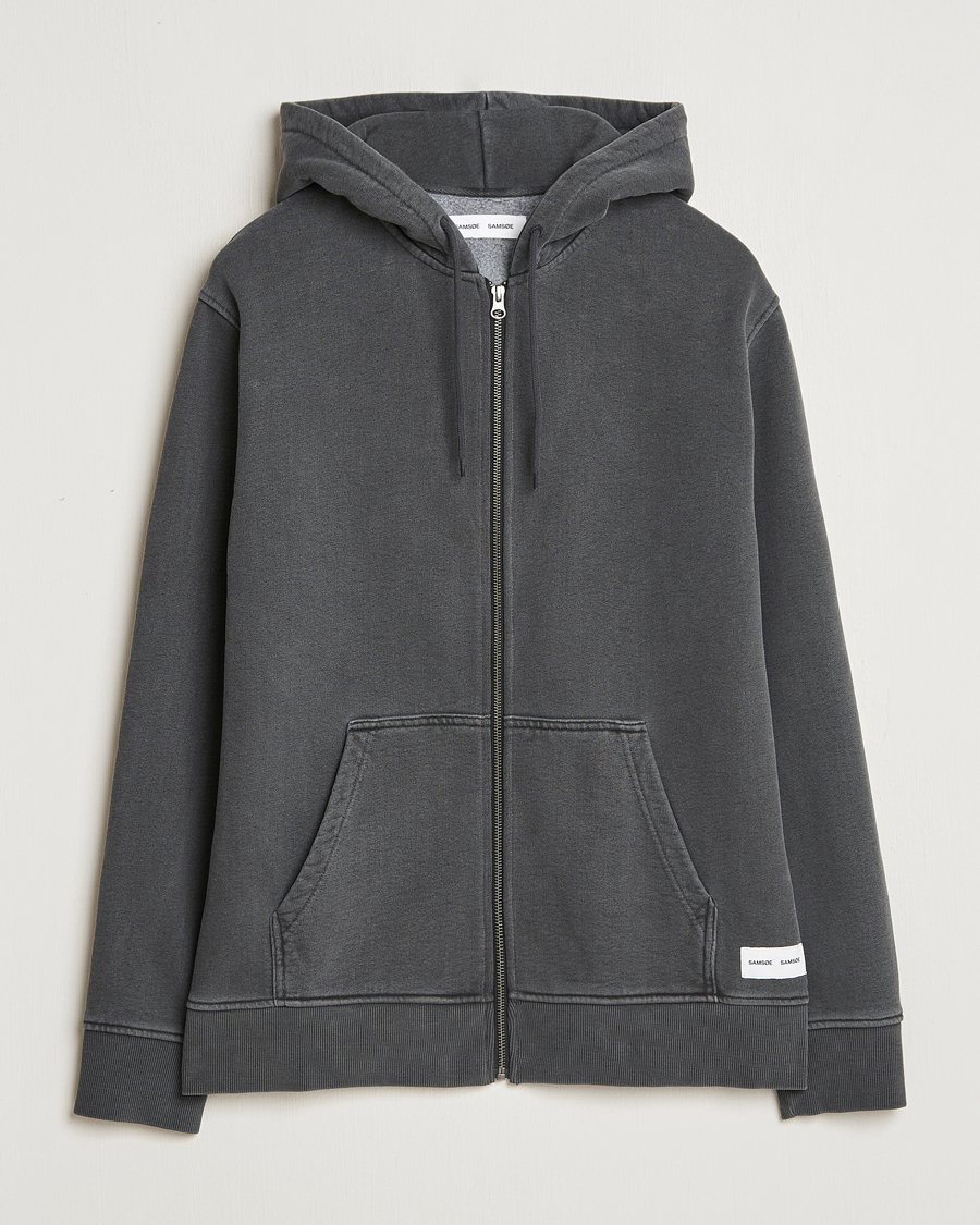 Heren | Truien | Samsøe Samsøe | Pigment Dyed Full Zip Hoodie Black