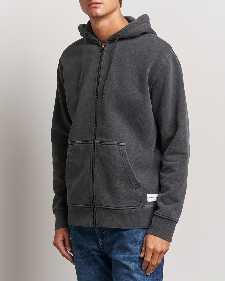 Heren | Truien | Samsøe Samsøe | Pigment Dyed Full Zip Hoodie Black